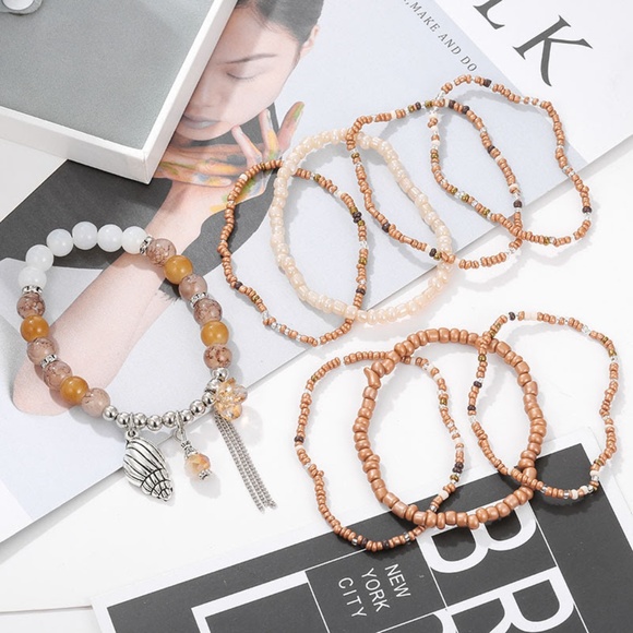 Boho Multilayer Natural Stone Crystal Set of 8 Bracelets - Picture 4 of 4